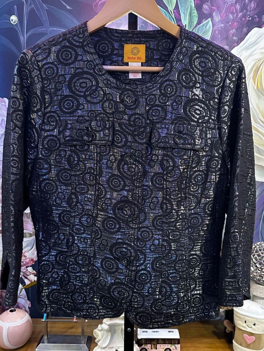 Ruby Rd 12 Textured Metallic Swirl Jacket 3/4 Sleeve Glam Evening Statement